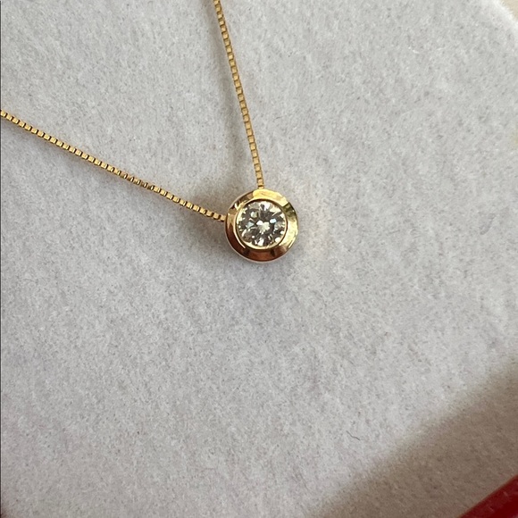 14K Yellow Gold Bezel Set Natural Diamond Necklace - Picture 4 of 10